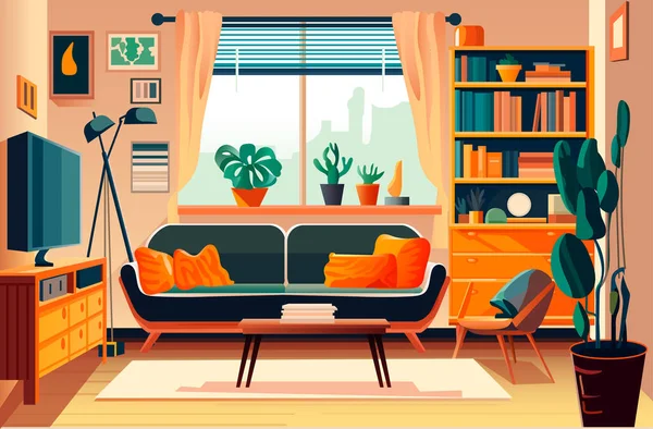 Living Room Modern Home Apartment Interior Horizontal Vector Illustration — Stock Vector