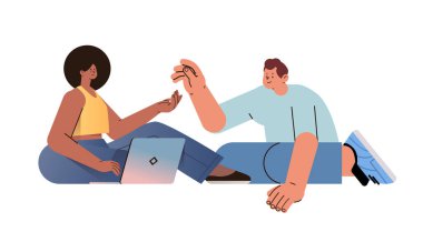 Irkçı kadın dizüstü bilgisayar sosyal medya iletişimi dijital adiction kavramını kullanarak tam boy vektör illüstrasyonunu tartışır.