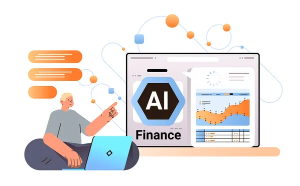 Geschäftsmann Generiert Finanzbericht Mit Helper Bot Daten Analyse Künstlicher Intelligenz — Stockvektor