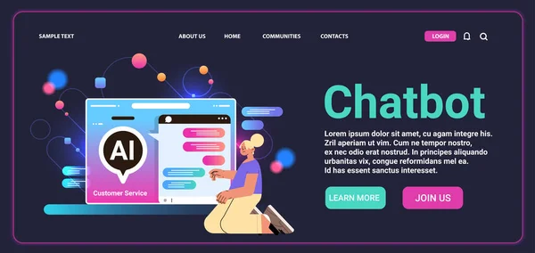 Vrouw Chatten Met Chatbot Computer Toepassing Kunstmatige Intelligentie Technologie Concept — Stockvector