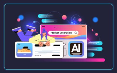 E- ticaret konsepti yatay vektör illüstrasyonunu gösteren ve yaratan kadın video blogcusu