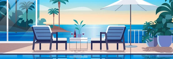 Tropical Luxo Resort Hotel Praia Piscina Piscina Área Estar Verão —  Vetores de Stock