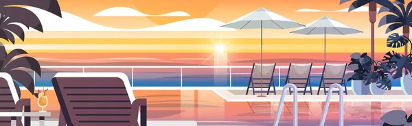 Тропічний Розкішний Курорт Готель Пляжний Басейн Зона Відпочинку Літній Відпочинок — стоковий вектор