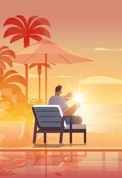 Mann Entspannen Tropischen Luxus Resort Hotel Strand Schwimmbad Und Pool — Stockvektor