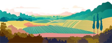 Dağ sırtı yeşil çayır manzarası Doğa turizmi macera konsepti yatay vektör çizimi