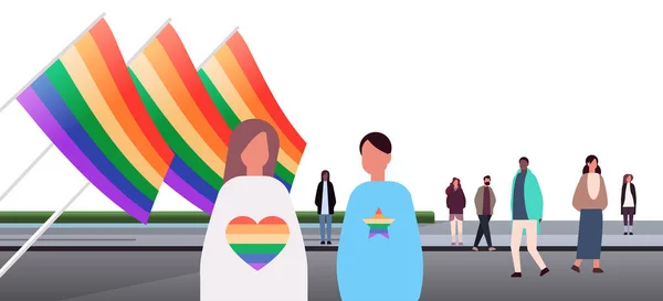 Mix Race People Lgbt Rainbow Flags Gay Lesbian Love Parade - Stok Vektor