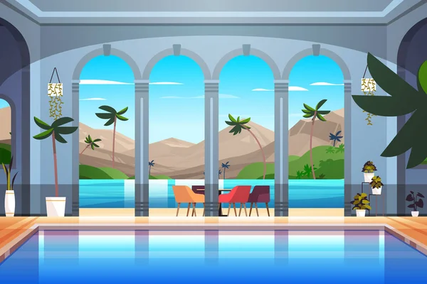 Moderne Villa Mit Pool Der Nähe Von Meer Oder Ozeanstrand — Stockvektor