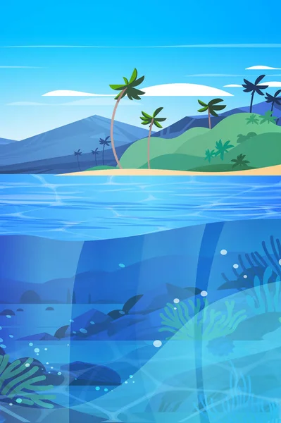 有鱼类和珊瑚礁的海洋或海洋动物水下娱乐活动暑假概念海滨景观背景垂直矢量图解 — 图库矢量图片