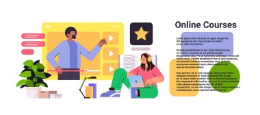 Öğrenci ders kayıtları podcast kursları ses video kaydı çevrimiçi eğitim konsepti e-öğrenim konsepti yatay fotokopi alanı çizimi