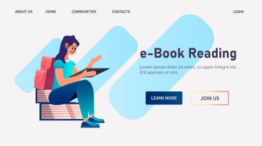 Öğrenci kız e-öğrenim online eğitim kavramı yatay fotokopi alanı illüstrasyonuName