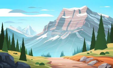 kayalık dağların panoramik manzarası güzel doğa arka plan yaz tatili seyahat kavramı yatay vektör çizimi