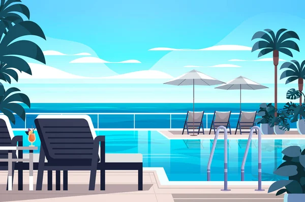 Tropischen Luxus Resort Hotel Strand Schwimmbad Und Pool Sitzecke Sommer — Stockvektor