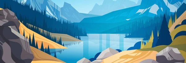 Панорамный Вид Озеро Горах Бушующая Горная Река Красивые Природные Ландшафты — стоковый вектор