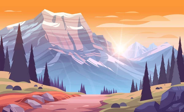Panoramatický Pohled Skalnaté Hory Krásná Příroda Západ Slunce Krajina Pozadí — Stockový vektor