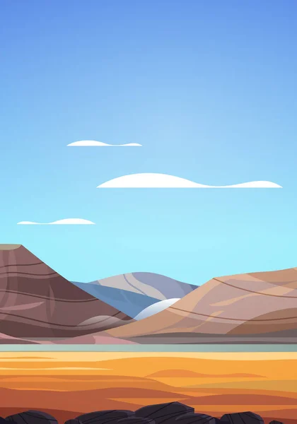Desert Landscape Golden Sand Dunes Mountains Vertical Vector Illustration — Stock Vector