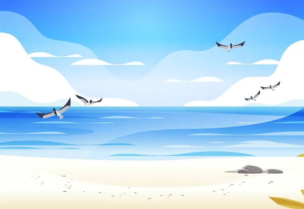 Möwen Fliegen Über Meer Strand Blick Meer Urlaub Reise Konzept — Stockvektor