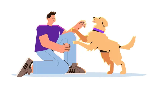 かわいい犬の親友とリラックスする男 国内動物目的概念横ベクターイラスト — ストックベクタ