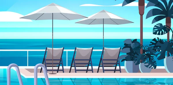 Tropischen Luxus Resort Hotel Strand Schwimmbad Und Pool Sitzecke Sommer — Stockvektor