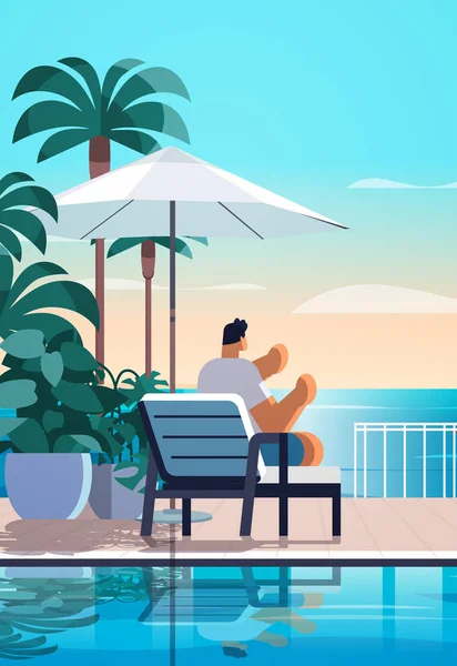 Mann Entspannen Tropischen Luxus Resort Hotel Strand Schwimmbad Und Pool — Stockvektor