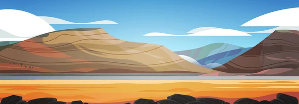 Desert Landscape Golden Sand Dunes Mountains Horizontal Vector Illustration — Stock Vector