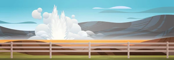 Impressive Eruption Active Geyser Hot Water Steam Spraying Out Ground — Stock Vector