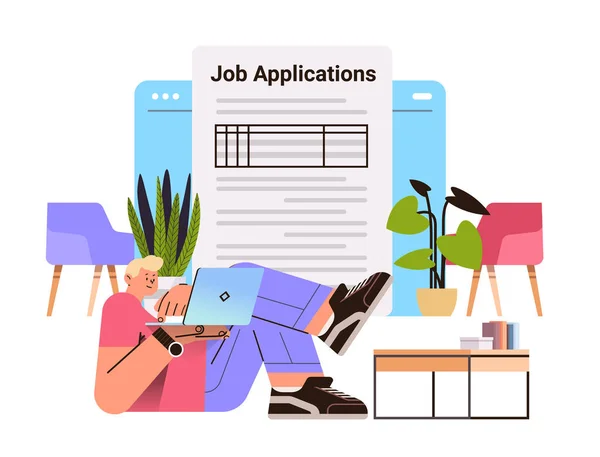 Man Applying Job Applicant Filling Online Profession Apply Hiring Job — Stock Vector