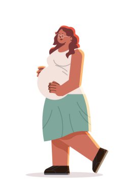 Mutlu hamile kadın gelecekteki anne kucağında silah hamileliği beklentisi konsepti dikey boy vektör çizimi