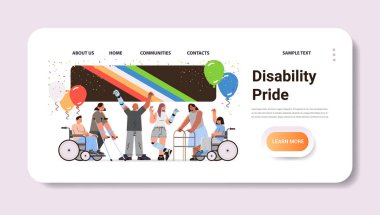 Engelli eşcinseller ve lezbiyenler, lgbt 'nin aşkını kutluyorlar geçit töreni engelliliğini, gurur festivalini, travestileri, engelli insanları seviyorlar yatay fotokopi alanı illüstrasyonu kavramını.