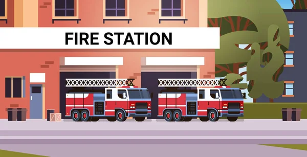 Пожежна Станція Будівля Пожежного Відділення Фасад Будинку Червоний Аварійний Транспортний — стоковий вектор