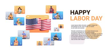 Çeşitli meslek ve uzmanlardan farklı meslek grupları oluşturun mutlu işçi bayramı kutlamaları konsepti yatay fotokopi uzay çizimi