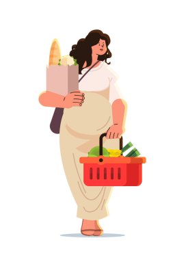 Müstakbel hamile kadın sepetini tutuyor hamilelik beklentisi konsepti dikey vektör çizimi