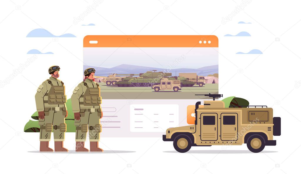 Ordu Askerleri Kamuflaj Miğferi Can Yeleği Ile Birlikte Askerlik Hizmetinde  Stok Vektörü © mast3r 684333436