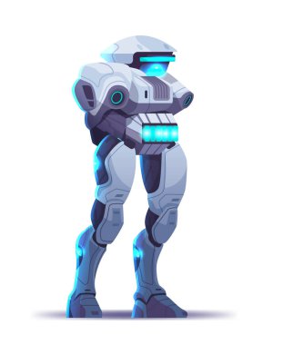 Sevimli robot robot robot modern robot karakter ayakta durarak yapay zeka teknolojisi konseptini dikey vektör illüstrasyonunu izole etti