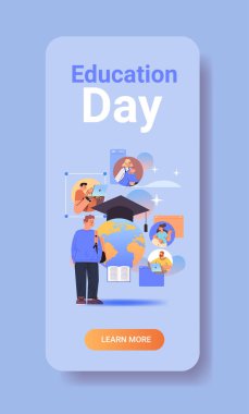 Bedava online kursları izleyen öğrenciler eğitim günü canlı webinar uzaklık e-öğrenme konsepti dikey vektör ilülasyonu