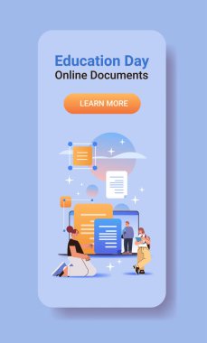 karışık ırk öğrencisi çevrimiçi eğitim günü doküman gönderiyor webinar uzaklık e-öğrenim konsepti dikey vektör ilülasyonu