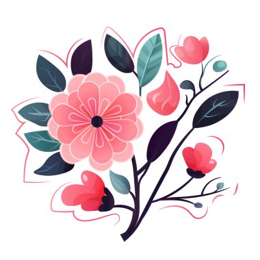 Sevgililer günün kutlu olsun. Üzerinde pembe çiçek vektör illüstrasyonu olan tebrik kartı.