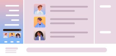 İletişim ve işbirliği eğitimi için online platformda sanal toplantı sırasında tartışan ırk öğrencilerini e-öğrenim konsepti yatay vektör illüstrasyonunda karıştır