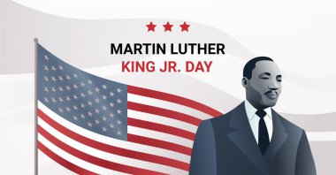 Martin Luther King Jr. Gün siyahi adam ve ABD bayrağı MLK yatay vektör illüstrasyonu