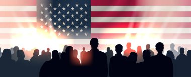 Martin Luther King Jr. Protestocular grup siluetleri Amerikan bayrağı MLK bayrağı yatay vektör illüstrasyonu