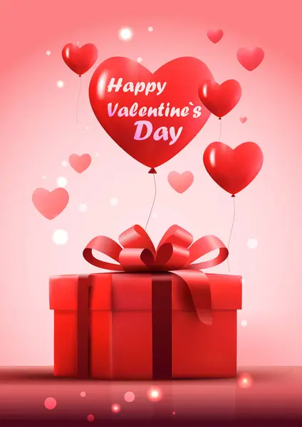 Šťastný Valentines Den Oslavy Přání Červené Vzduchové Balónky Tvaru Srdce — Stockový vektor