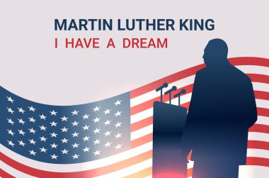 Martin Luther King Jr. Gün siyahi adam ve ABD bayrağı MLK yatay vektör illüstrasyonu