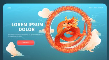 Çince ejderha ikonu burcunun yeni yılı tebrik kartı için Asya broşürü davetiyesi poster yatay fotokopi uzay çizimi