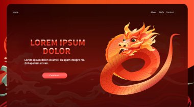 Çince ejderha ikonu burcunun yeni yılı tebrik kartı için Asya broşürü davetiyesi poster yatay fotokopi uzay çizimi