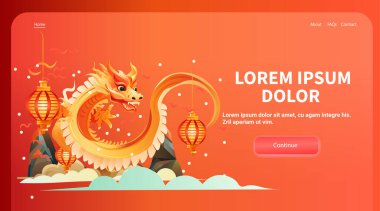 Çince ejderha ikonu burcunun yeni yılı tebrik kartı için Asya broşürü davetiyesi poster yatay fotokopi uzay çizimi