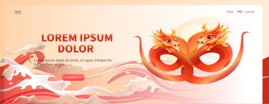 Çince ejderha ikonu burcunun yeni yılı tebrik kartı için Asya broşürü davetiyesi poster yatay fotokopi uzay çizimi