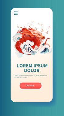 Çin 'de ejderha ikonu burcunun yeni yılı tebrik kartı için Asya broşürü davetiyesi poster dikey fotokopi uzay çizimi