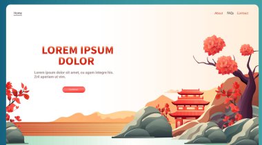 Çin geleneksel bina simgesi tebrik kartı Asyalı broşürü için yeni yıl tabelası poster yatay fotokopi alanı çizimi