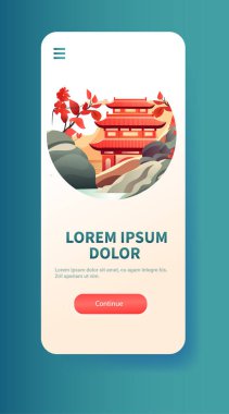 Çin geleneksel bina simgesi tebrik kartı Asyalı broşürü için yeni yıl tabelası poster dikey fotokopi alanı çizimi