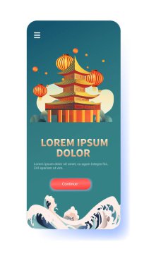 Çin geleneksel bina simgesi tebrik kartı Asyalı broşürü için yeni yıl tabelası poster dikey vektör ilüstrasyonu