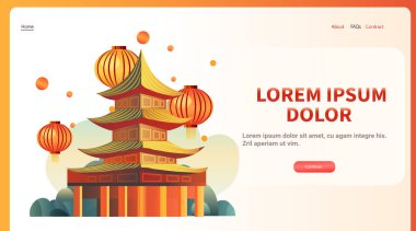 Çin geleneksel bina simgesi tebrik kartı Asyalı broşürü için yeni yıl tabelası poster yatay fotokopi alanı çizimi